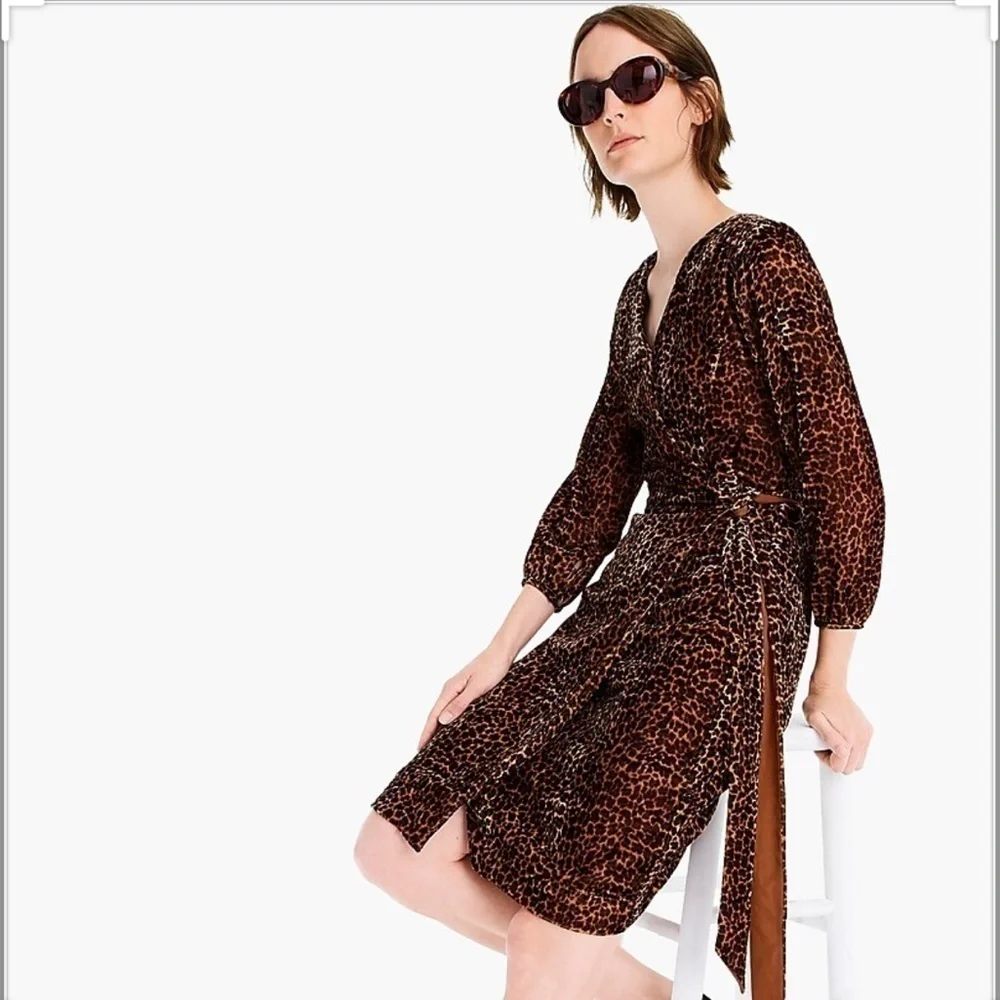 J. Crew Velvet Leopard Wrap Dress 0